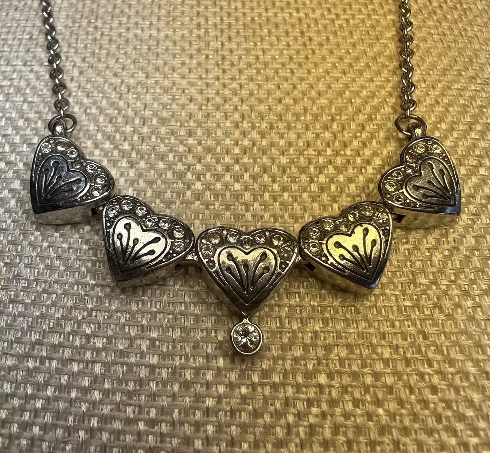 Brighton Necklace Magetic Hearts Silver Crystals Morphing Boho Baroque